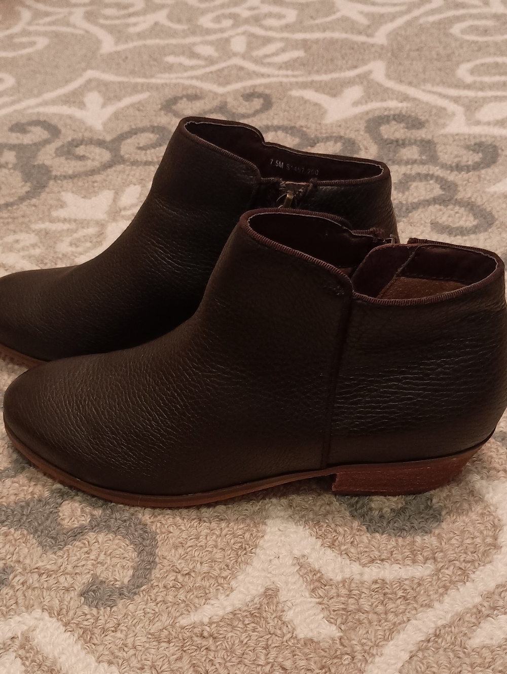 SoftWalk Leather Ankle Booties with Low Stacked Heel